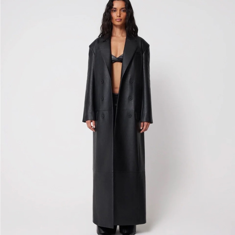 Faux Leather Double Breasted Long Coat NWOT